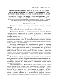 Влияние соединения «Грамо» в составе образцов инактивированной вакцины на эффективность иммунизации птицы против Ньюкаслской болезни