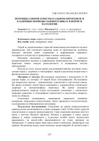 Потенциал норок в постнатальном онтогенезе и различные периоды годового цикла в норме и патологии