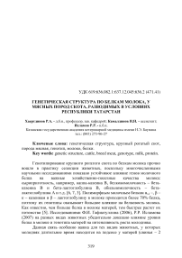 Генетическая структура по белкам молока, у мясных пород скота, разводимых в условиях Республики Татарстан