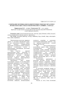 Содержание потенциально канцерогенных тяжелых металлов в легких и желудке собак в экологических условиях г. Улан-Удэ