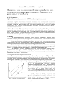 Построение зоны навигационной безопасности объекта и его кинематических характеристик на основе обсервации двух разнесенных точек объекта