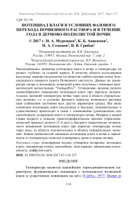 Потенциал влаги в условиях фазового перехода почвенного раствора и в течение года в дерново-подзолистой почве