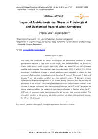 Impact of post-anthesis heat stress on physiological and biochemical traits of wheat genotypes