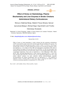 Effect of honey on haematology, plasma biochemistry and liver enzymes in broiler chickens administered dietary corticosterone
