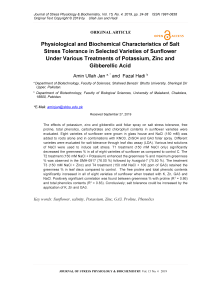 Physiological and biochemical characteristics of salt stress tolerance in selected varieties of sunflower under various treatments of potassium, zinc and gibberellic acid