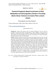 Chemical fingerprint based involvement of plant metabolites and osmoregulatory solutes in providing abiotic stress tolerance to invasive plant lantana camara