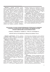 Показатели суточного мониторирования артериального давления у больных артериальной гипертензией и инсомнией на фоне лечения химическим аналогом мелатонина