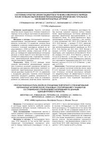 Состояние качества жизни пациентов в течение 6-месячного периода после успешно выполненной реканализации хронических тотальных окклюзий коронарных артерий