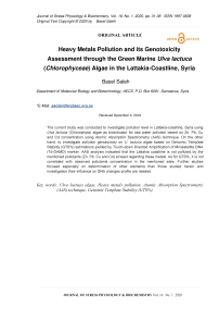 Heavy metals pollution and its genotoxicity assessment through the green marine Ulva lactuca (Chlorophyceae) algae in the Lattakia-coastline, Syria