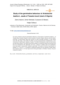 Study of the germinative behaviour of Aristolochia baetica L. seeds of Tessala mount (west of Algeria)