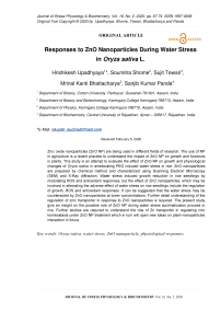 Responses to ZnO nanoparticles during water stress in Oryza sativa L