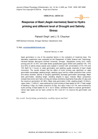 Response of Bael (Aegle marmelos) seed to hydro priming and different level of drought and salinity stress
