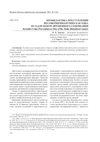 Профилактика преступлений несовершеннолетних как одна из задач центра временного содержания