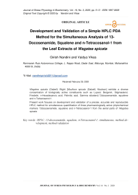 Development and Validation of a Simple HPLC PDA Method for the Simultaneous Analysis of 13- Docosenamide, Squalene and n-Tetracosanol-1 from the Leaf Extracts of Wagatea spicata