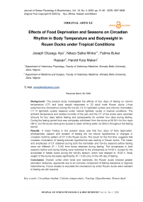 Effects of Food Deprivation and Seasons on Circadian Rhythm in Body Temperature and Bodyweight in Rouen Ducks under Tropical Conditions