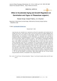 Effect of Accelerated Aging and Growth Regulators on Germination and Vigour of Phaseoluse vulgaris L.