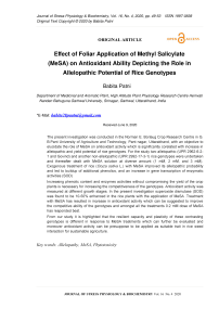 Effect of Foliar Application of Methyl Salicylate (MeSA) on Antioxidant Ability Depicting the Role in Allelopathic Potential of Rice Genotypes