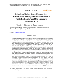 Evaluation of Salinity Stress Effects on Seed Germination and Seedling Growth and Estimation of Protein Contents in Kodo Millet (Paspalum scrobiculatum L.)