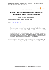 Impact of Triazole on Antioxidants activity and Lipid peroxidation at Cicer arietinum (Chick pea)
