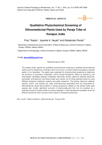 Qualitative Phytochemical Screening of Ethnomedicinal Plants Used by Paraja Tribe of Koraput, India