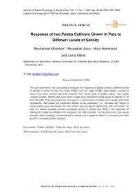 Response of two Potato Cultivars Grown in Pots to Different Levels of Salinity