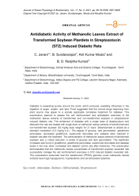 Antidiabetic Activity of Methanolic Leaves Extract of Transformed Soybean Plantlets in Streptozotocin (STZ) Induced Diabetic Rats