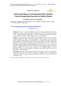 Yellow Vein Mosaic Virus Resistant Okra Varieties Found Exceptionally Sensitive to Salinity Stress