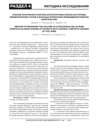 Способ получения культуры аутологичных клеток из стромы лимфатических узлов у больных вторичной лимфедемой нижних конечностей