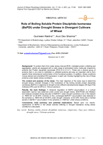 Role of Boiling Soluble Protein Disulphide Isomerase (BsPDI) under Drought Stress in Divergent Cultivars of Wheat