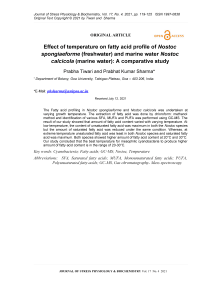 Effect of temperature on fatty acid profile of Nostoc spongiaeforme (freshwater) and marine water Nostoc calcicola (marine water): A comparative study