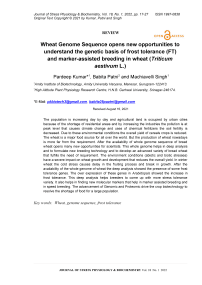 Wheat genome sequence opens new opportunities to understand the genetic basis of frost tolerance (FT) and marker-assisted breeding in wheat (Triticum aestivum L.)