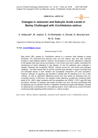 Changes in jasmonic and salicylic acids levels in barley challenged with cochliobolus sativus