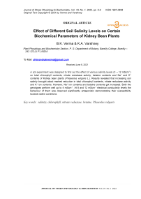 Effect of different soil salinity levels on certain biochemical parameters of kidney bean plants