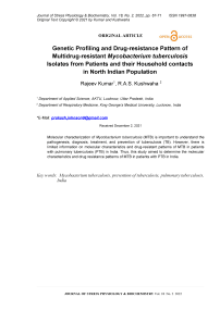 Genetic profiling and drug-resistance pattern of multidrug-resistant mycobacterium tuberculosis isolates from patients and their household contacts in north Indian population