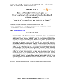 Seasonal variation in hematological and histomorphological parameters in the garden lizard, calotes versicolor