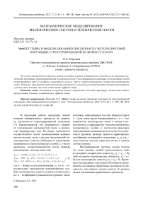 Эффект гидры в модели динамики численности эксплуатируемой популяции, структурированной по возрасту и полу