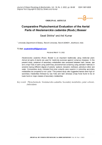 Comparative phytochemical evaluation of the aerial parts of Neolamarckia cadamba (Roxb.) Bosser