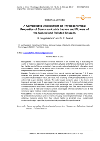 A comparative assessment on physicochemical properties of Senna auriculata leaves and flowers of the natural and polluted sources