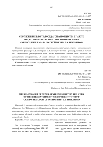 Соотношение власти, государства и общества в работе представителя консервативного направления "Руководящие начала русской жизни" Л.А. Тихомирова