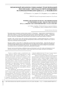 Возможный механизм социальных трансформаций России в 2021-2022 годах в свете концепции историометрического цикла А. Л. Чижевского