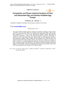 Composition and physic-chemical analysis of fresh and dehydrated egg, and gamma irradiated egg powder