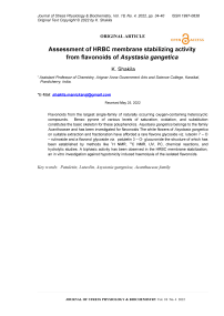 Assessment of HRBC membrane stabilizing activity from flavonoids of asystasia gangetica