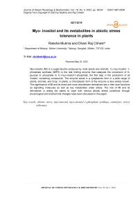 Myoinositol and its metabolites in abiotic stress tolerance in plants