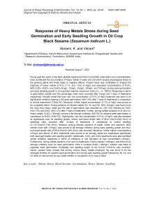 Response of heavy metals stress during seed germination and early seedling growth in oil crop black sesame (Sesamum indicum L.)