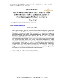 Impact of pre-anthesis salt stress on biochemical and yield related traits in salt sensitive and salt tolerant genotypes of Triticum aestivum L