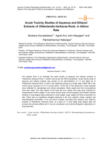 Acute toxicity studies of aqueous and ethanol extracts of Oldenlandia herbacea Roxb. in albino rats