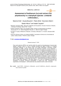 Assessment of lanthanum (La) and cerium (Ce) phytotoxicity in a halophyte species: Limbarda crithmoides L