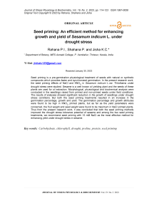 Seed priming: an efficient method for enhancing growth and yield of Sesamum indicum L. under drought stress