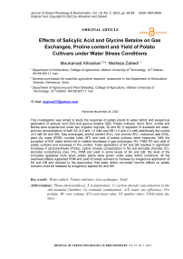 Effects of salicylic acid and Glycine betaine on gas exchanges, proline content and yield of potato cultivars under water stress conditions