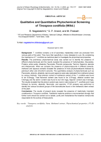 Qualitative and quantitative phytochemical screening of Tinospora cordifolia (Willd.)